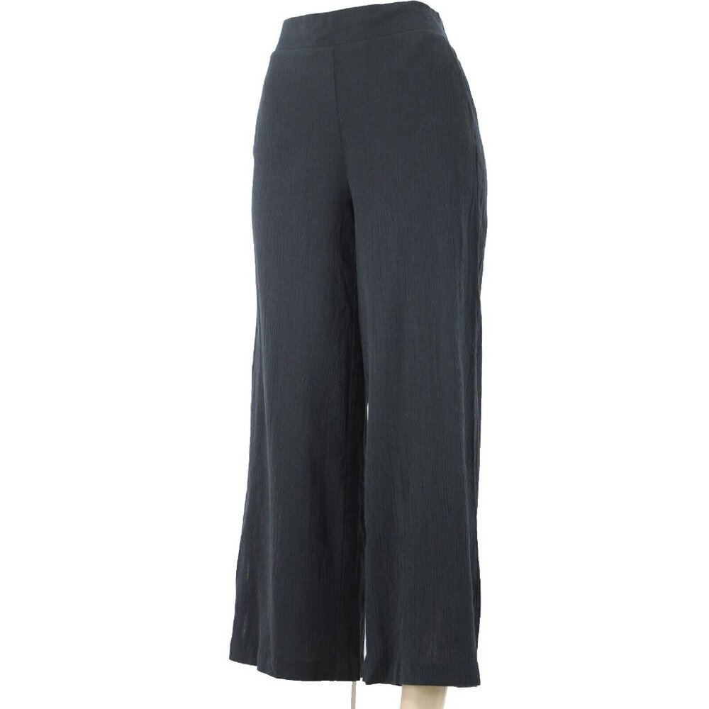 NYDJ Sz 4 x 27 Black Gauze Wide Leg Pull On Ankle 100% Cotton Pant